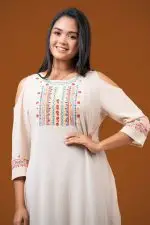 Shoulder Cutout Embroidery Dress