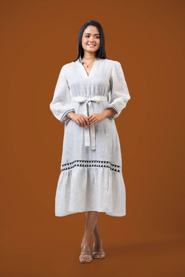 Waist Tie-Up Embroidery Tier Dress - Image 4