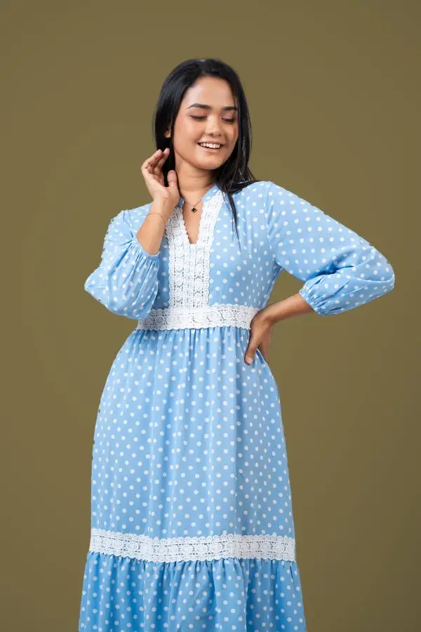 Lace Detailed Polka Dot Maxi Dress - Image 5
