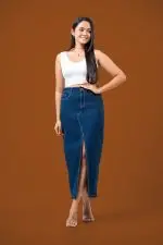 Front Slit Denim Skirt