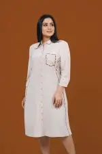 Line Embroidered Detail Shirt Dress - Image 3