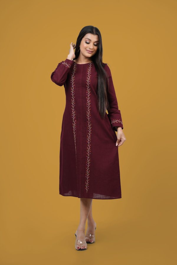 Pintuck Detailed Embroidery Midi Dress - Image 4
