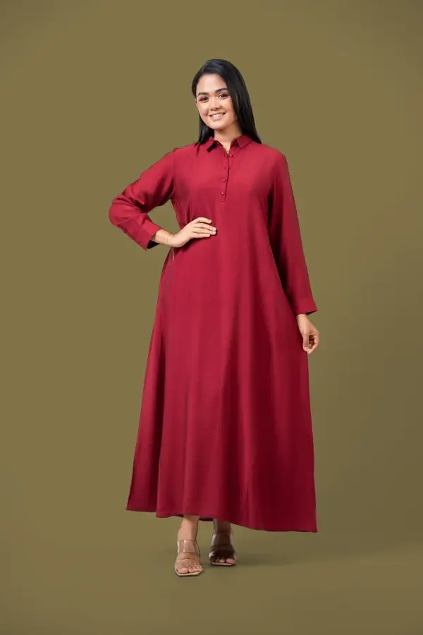 Shirt Collared Loose Fitted Maxi Dress - Image 3