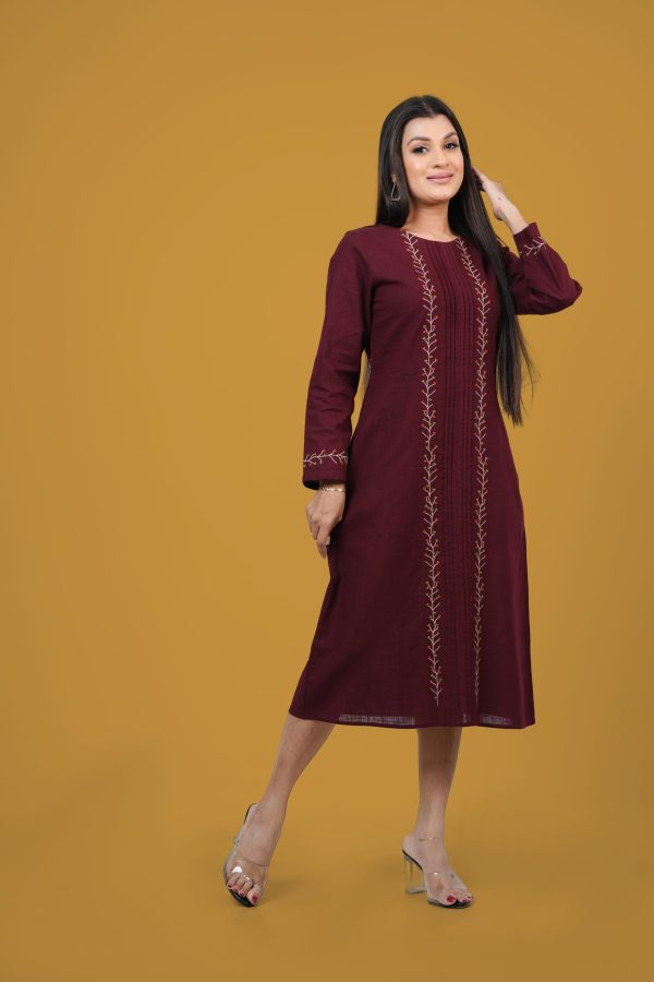 Pintuck Detailed Embroidery Midi Dress - Image 3