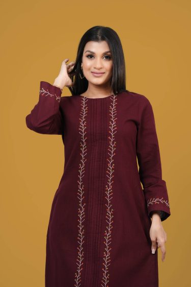 Pintuck Detailed Embroidery Midi Dress