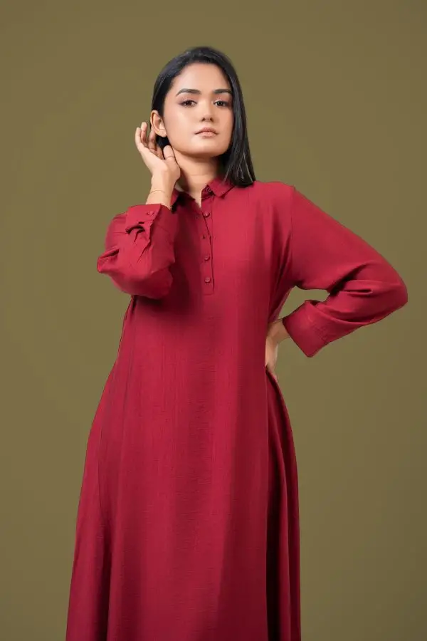 Shirt Collared Loose Fitted Maxi Dress