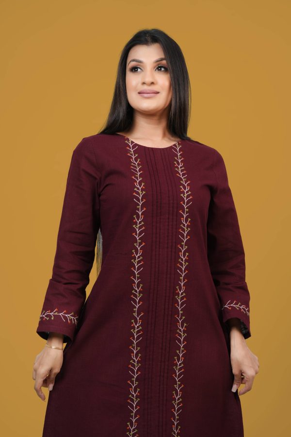 Pintuck Detailed Embroidery Midi Dress - Image 2