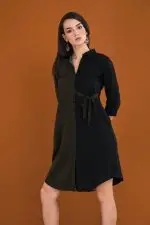 Two-Tone Tie-Up Shirt Dress - Image 2