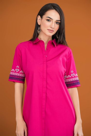 Sleeve and Hem Embroidery Detailed Dress