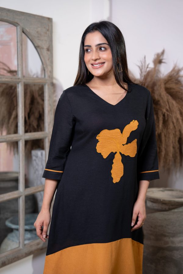 Color Block Floral Applique Detailed Midi Dress - Image 5