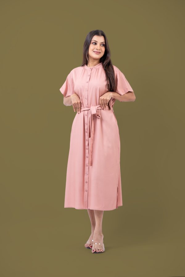 Loose Fitted Maggie Sleeve Front Tie-Up Midi Dress - Image 5