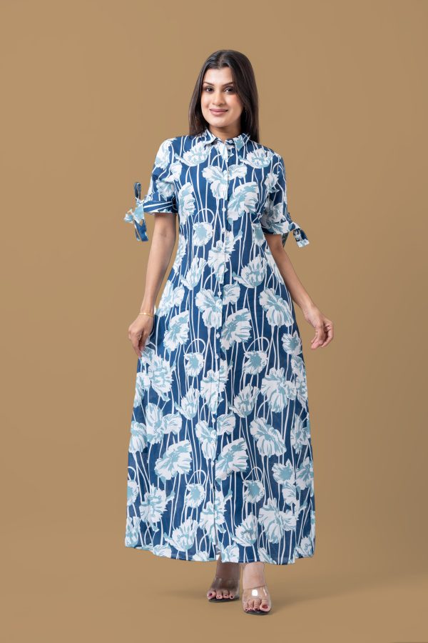 Sleeve Tie-Up Detail Button Down Maxi Dress - Image 3