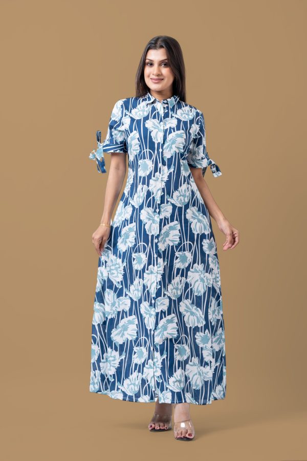 Sleeve Tie-Up Detail Button Down Maxi Dress - Image 3