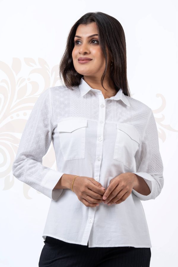 Double Pocket Detailed Cutlawn Mixed Shirt