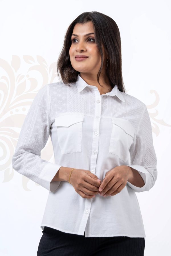 Double Pocket Detailed Cutlawn Mixed Shirt
