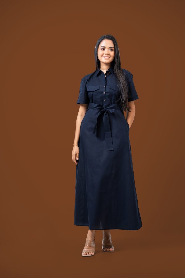 Double Patch Pocket Front Tie-Up Maxi Shirt Dress - Image 5