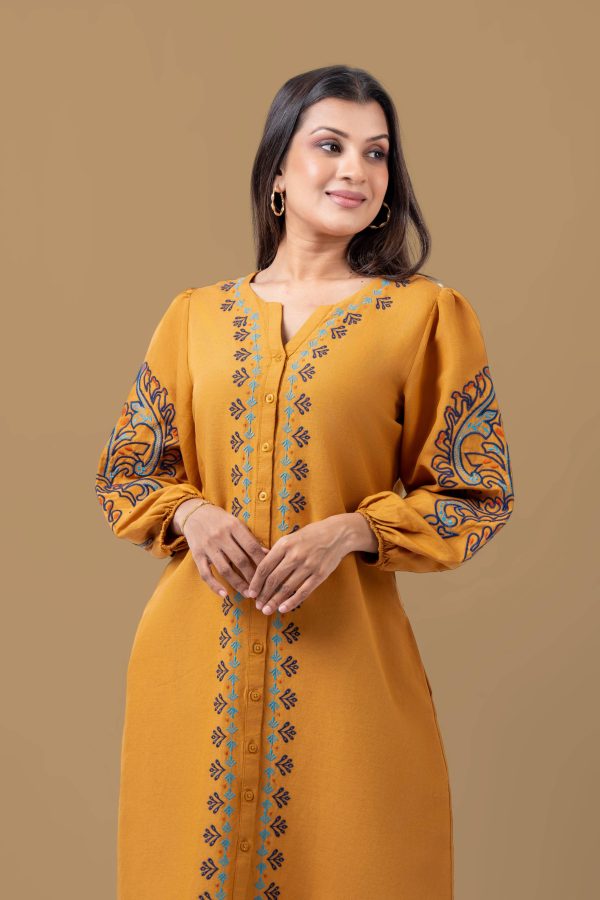 Puff Sleeve Embroidery Detail Short Dress - Image 2
