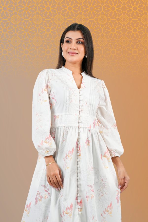 Watercolour Floral Pintuck Detail Midi Dress - Image 3