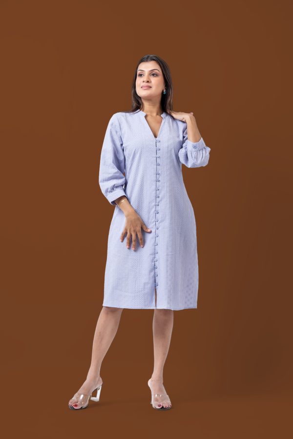 Cutlawn Button-Down Three Quarter Sleeve Short Dress