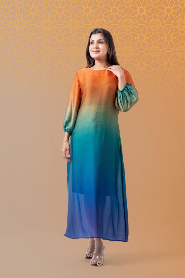 Puff Sleeve Ombre Maxi Dress