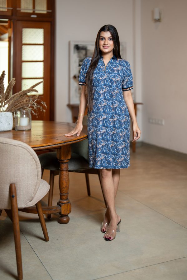Tropical Printed Zipper Detail Short Polo Shirt Dress - Image 5