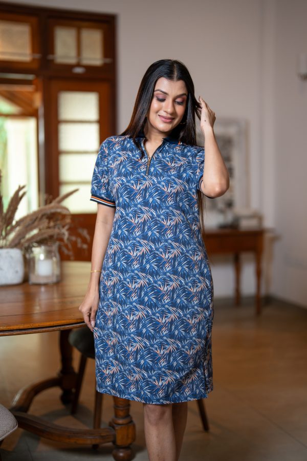 Tropical Printed Zipper Detail Short Polo Shirt Dress - Image 3