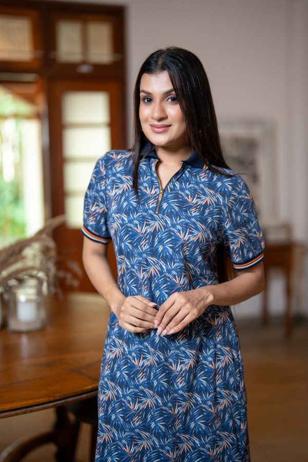 Tropical Printed Zipper Detail Short Polo Shirt Dress - Image 2