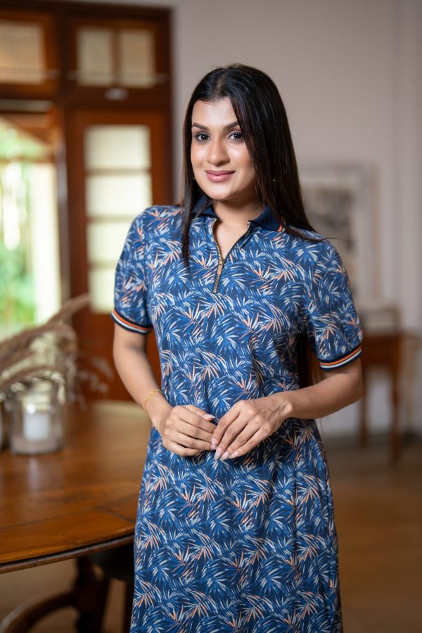 Tropical Printed Zipper Detail Short Polo Shirt Dress - Image 2