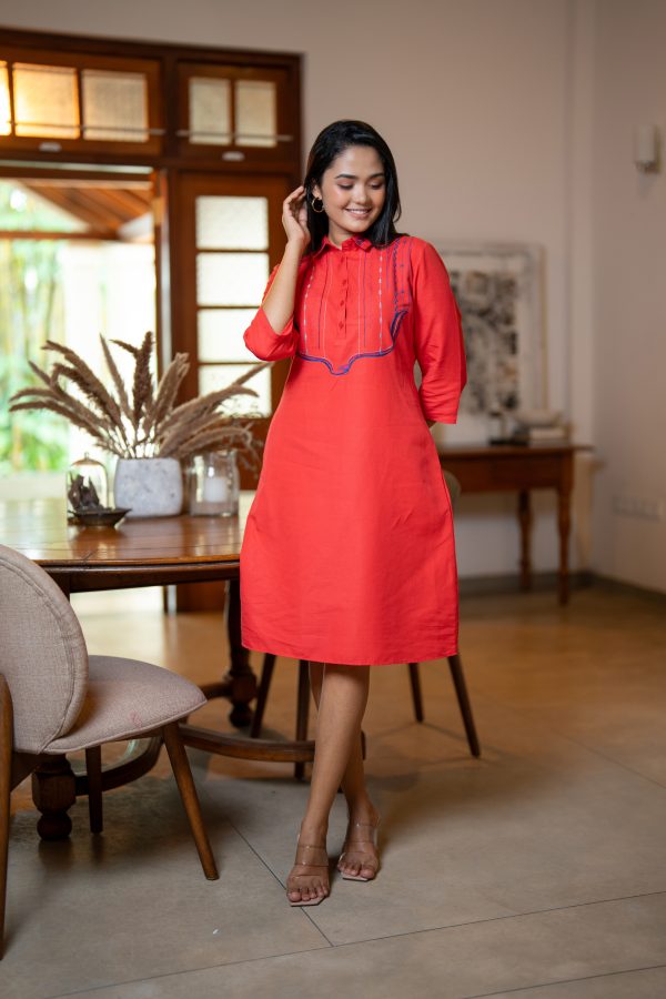 Half Placket Embroidery Detailed Short Shirt Dress - Image 5