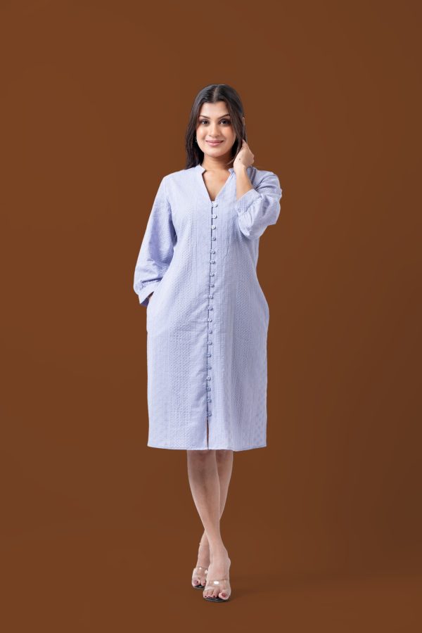 Cutlawn Button-Down Three Quarter Sleeve Short Dress - Image 4