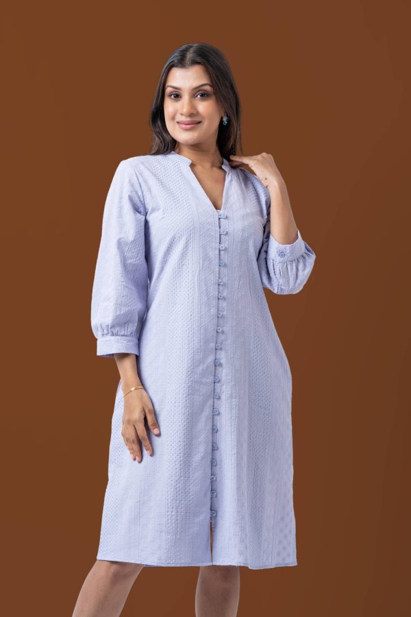 Cutlawn Button-Down Three Quarter Sleeve Short Dress - Image 5