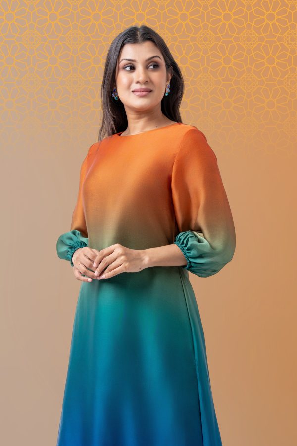 Puff Sleeve Ombre Maxi Dress - Image 3