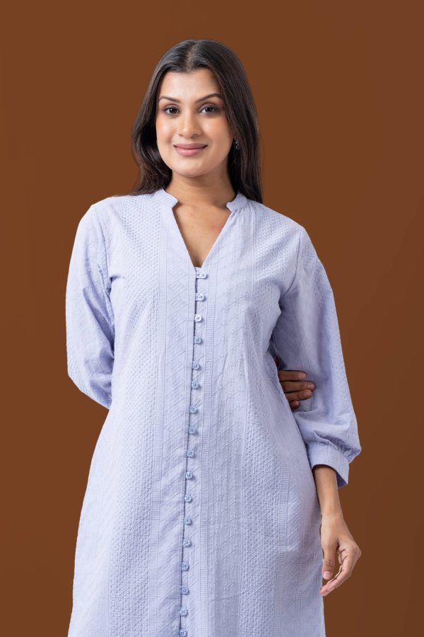 Cutlawn Button-Down Three Quarter Sleeve Short Dress - Image 2