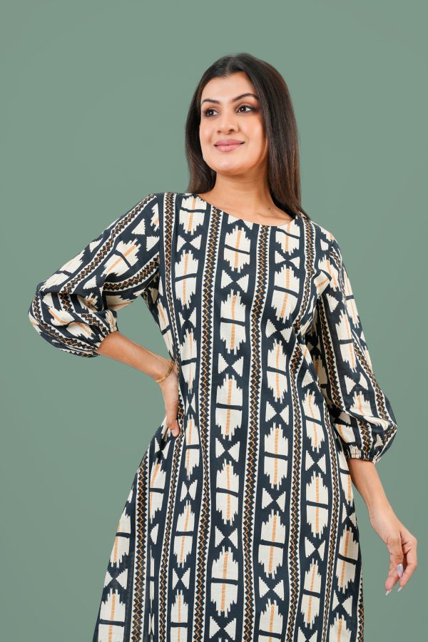 Tribal Patterned Curved Hem Short Dress