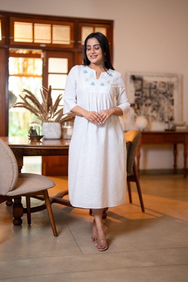 Yoke Embroidered Notch-Necked Midi Dress - Image 5