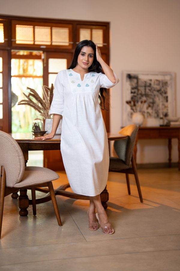 Yoke Embroidered Notch-Necked Midi Dress - Image 4