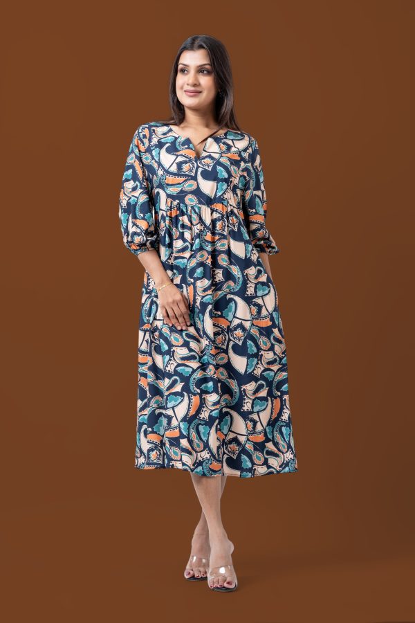 Printed Notch Neck Midi Dress