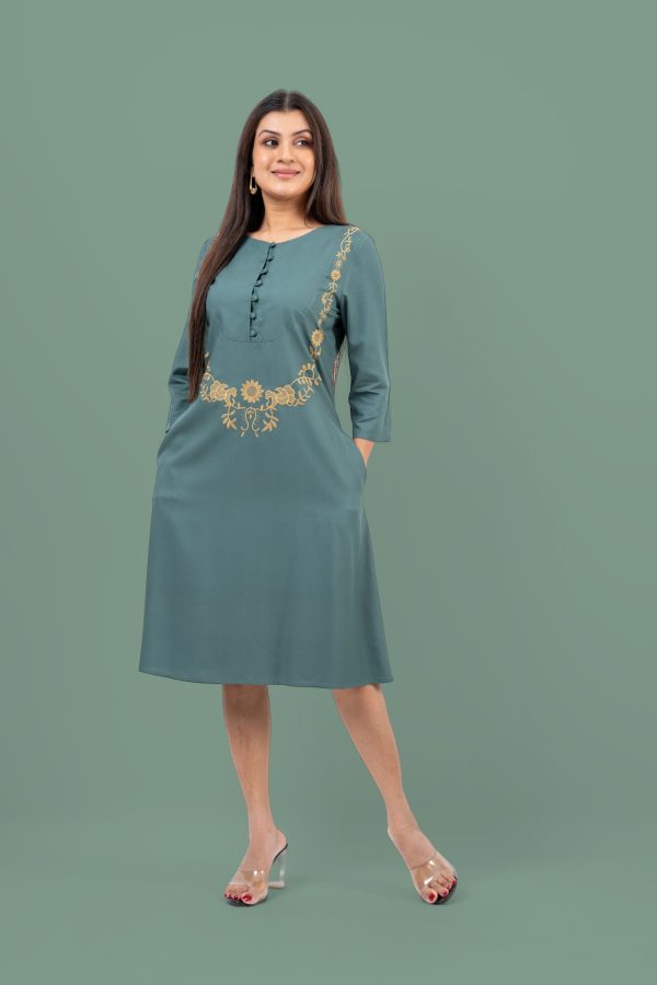 Button Detail Embroidered Short Dress - Image 4