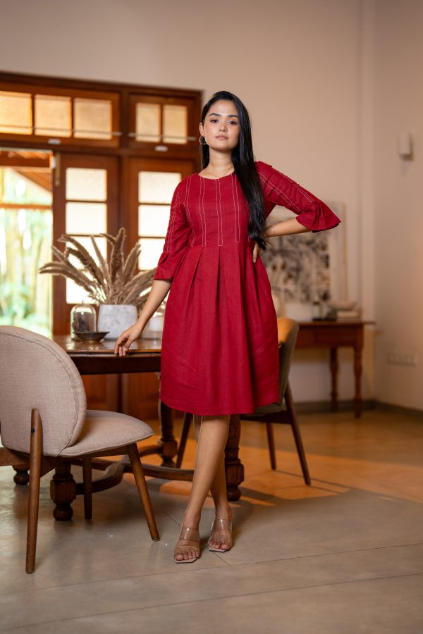Inverted Pleated Contrast Thread Detail Short Dress - Image 4