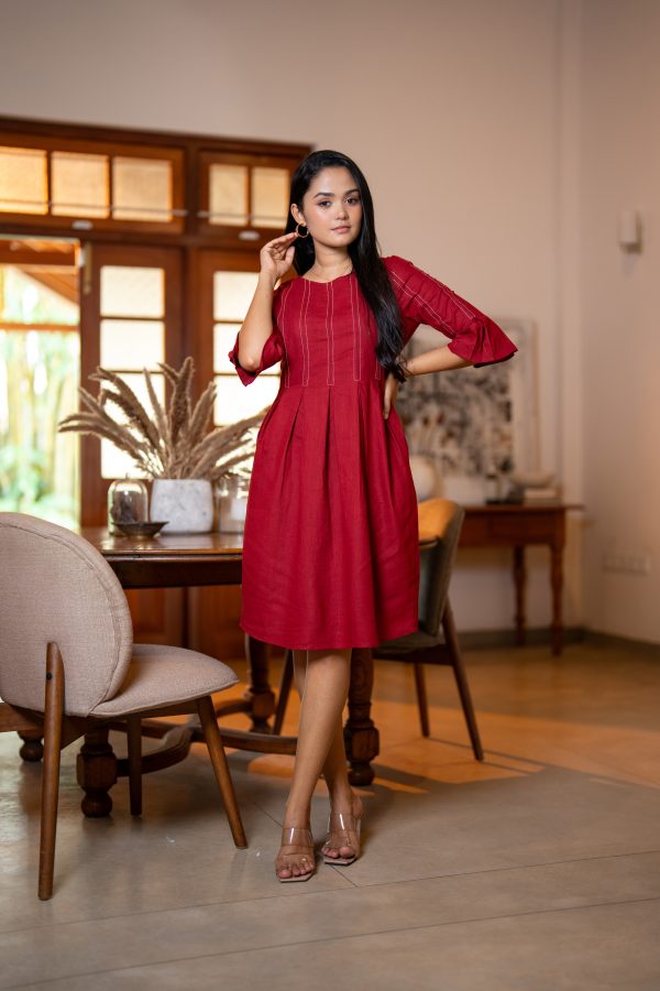 Inverted Pleated Contrast Thread Detail Short Dress - Image 5