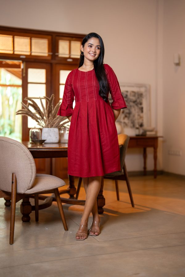 Inverted Pleated Contrast Thread Detail Short Dress - Image 3