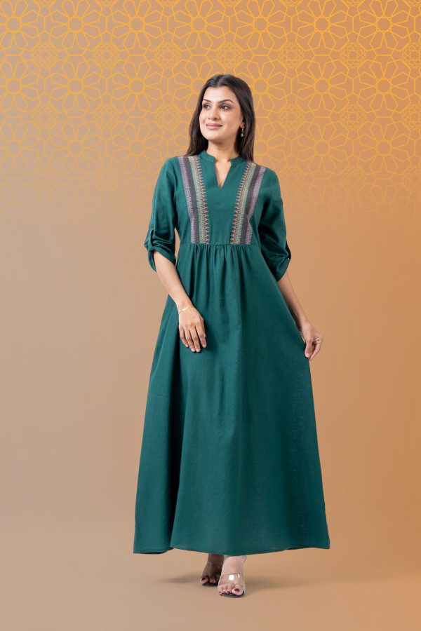 Sleeve Tab Detail Embroidered Maxi Dress