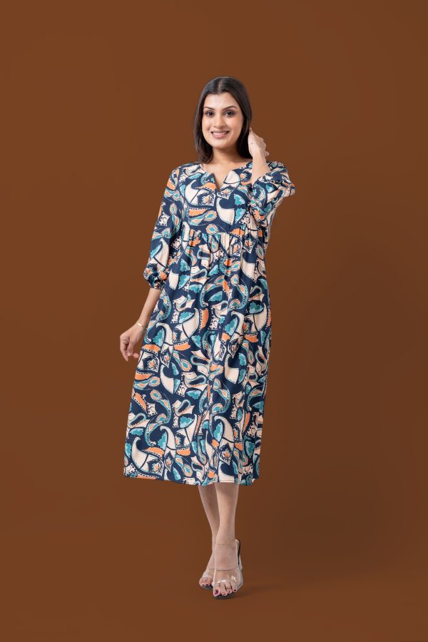 Printed Notch Neck Midi Dress - Image 5