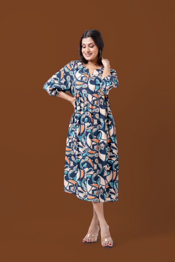 Printed Notch Neck Midi Dress - Image 3