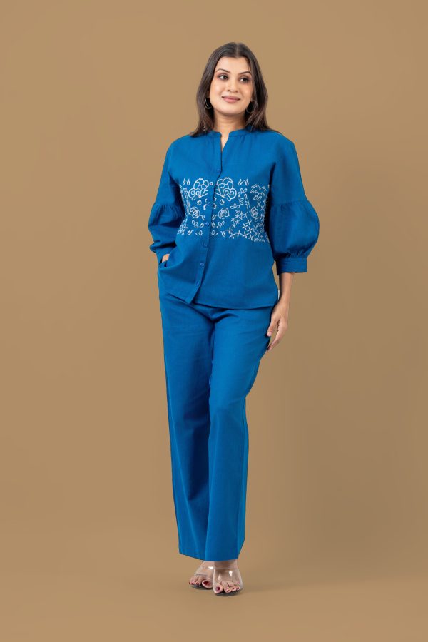 Embroidered Linen Top and Pants Set - Image 3