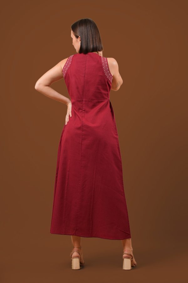 Cutaway Armhole Detail Notch Neck Embroidered Maxi Dress - Image 3