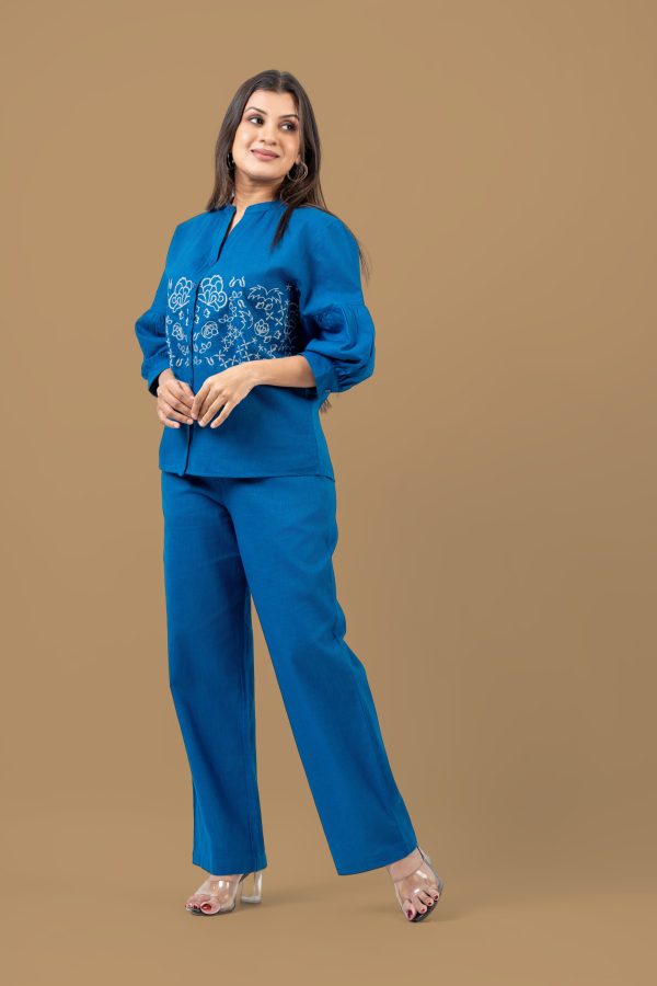 Embroidered Linen Top and Pants Set - Image 2