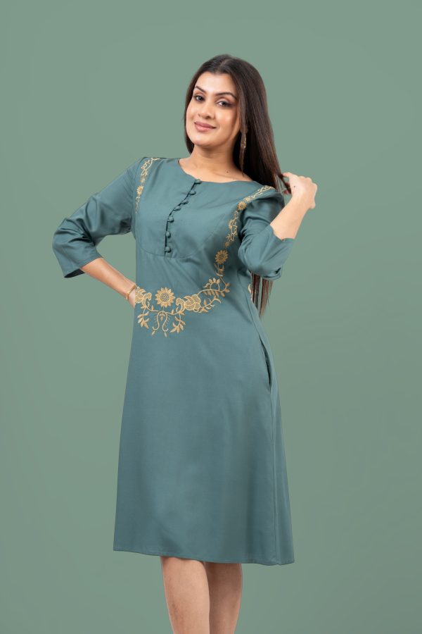 Button Detail Embroidered Short Dress - Image 2