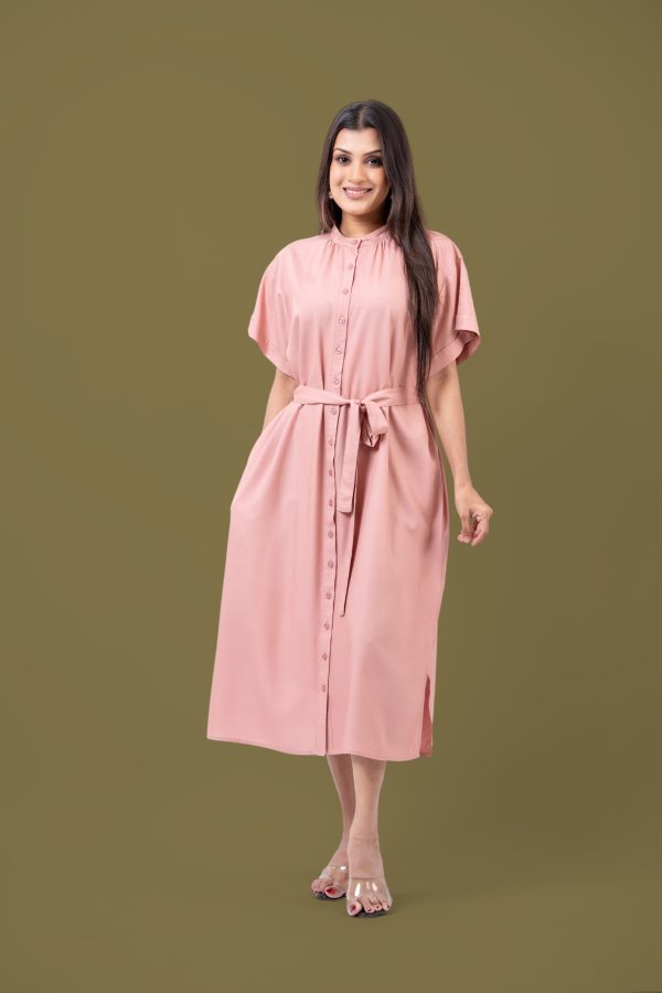 Loose Fitted Maggie Sleeve Front Tie-Up Midi Dress - Image 3