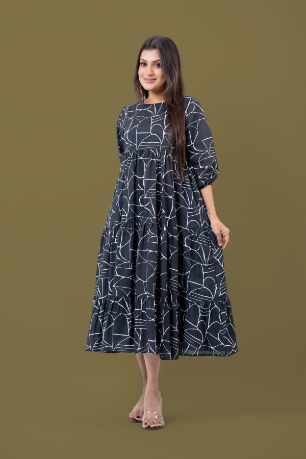 Abstract Printed Tiered Midi Dress - Image 3
